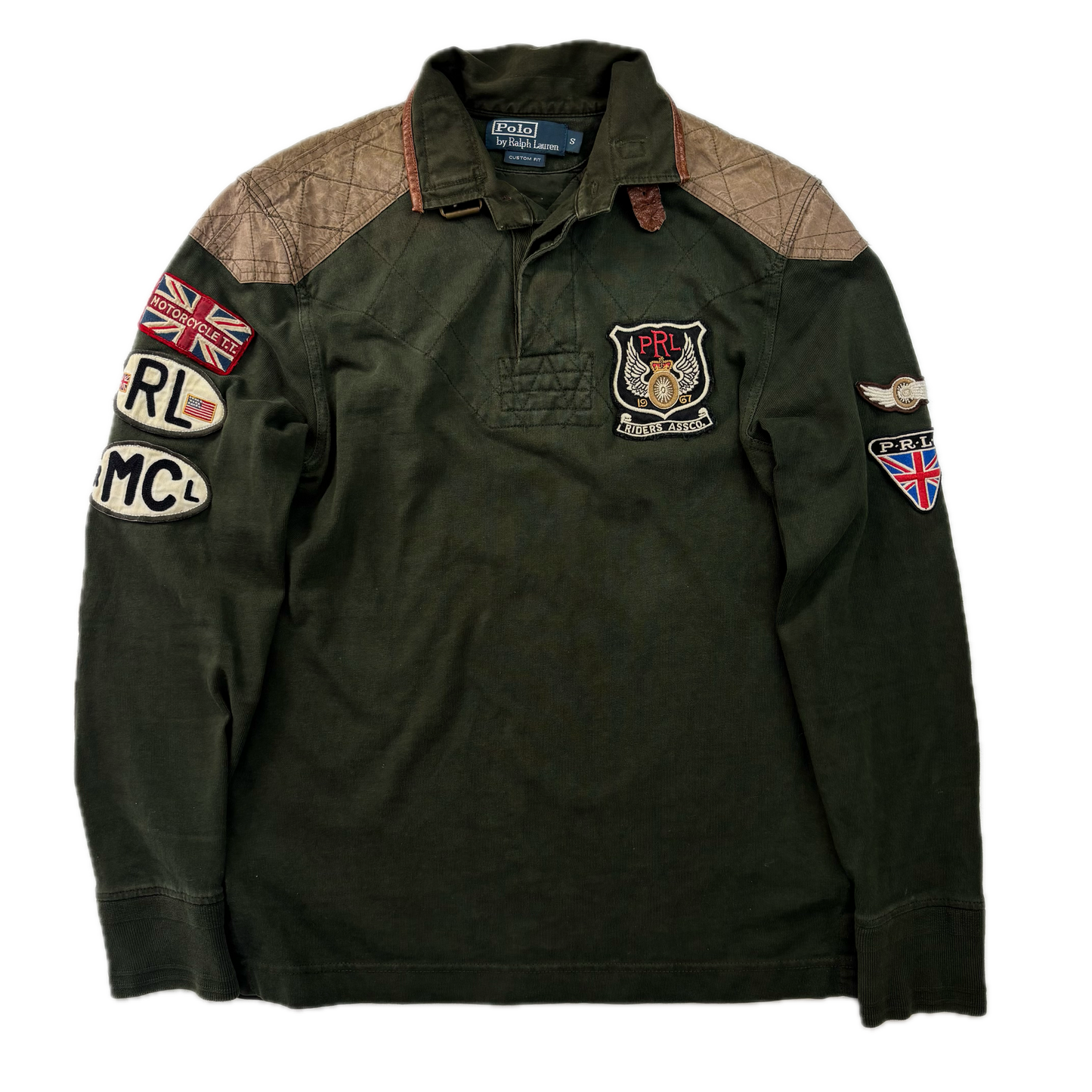 Polo Ralph Lauren Riders Association Motorcycle Polo Shirt Leather Collar - S