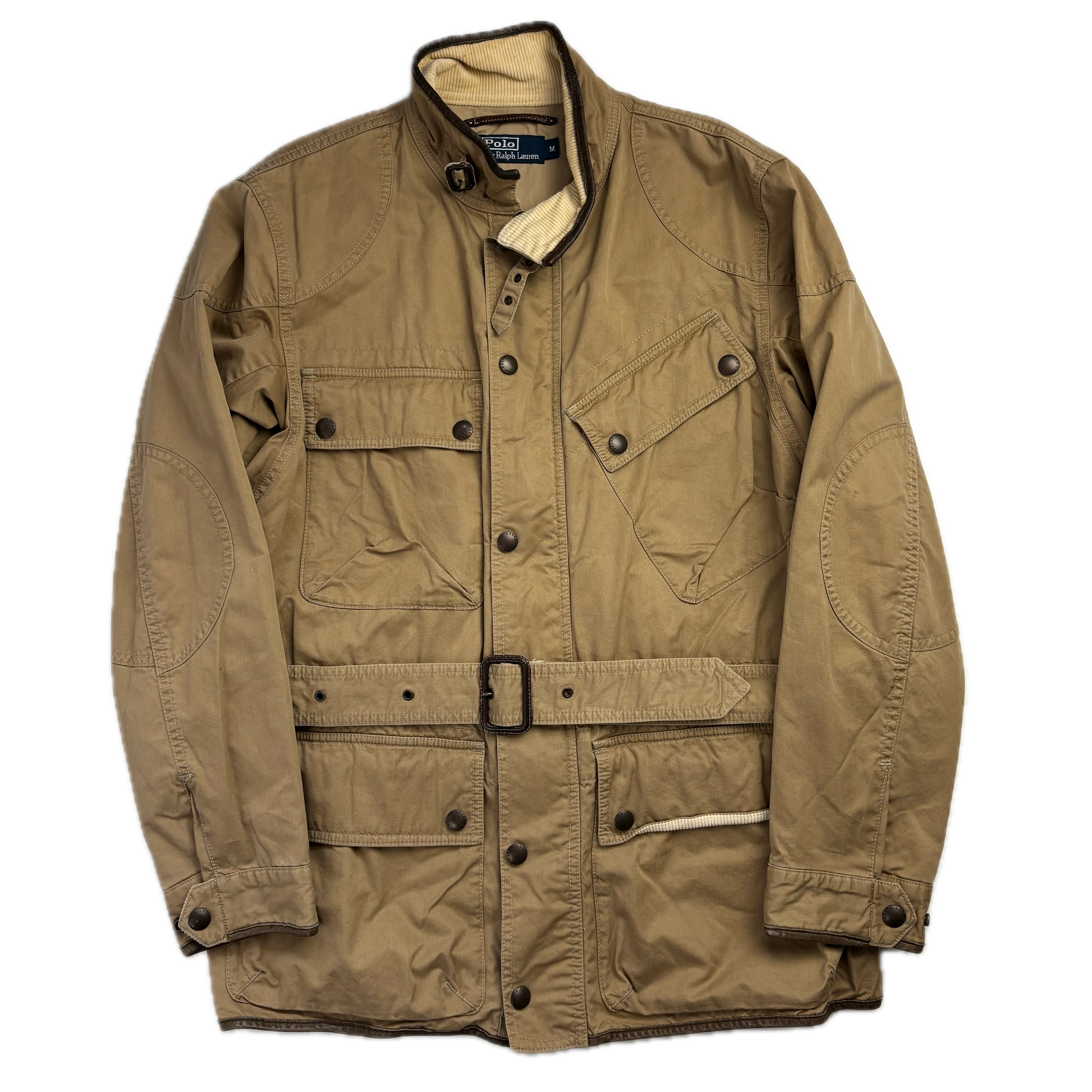 Belted Beige Safari Jacket Leather Details - M