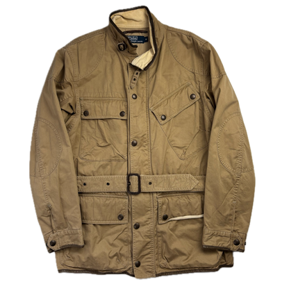 Belted Beige Safari Jacket Leather Details - M
