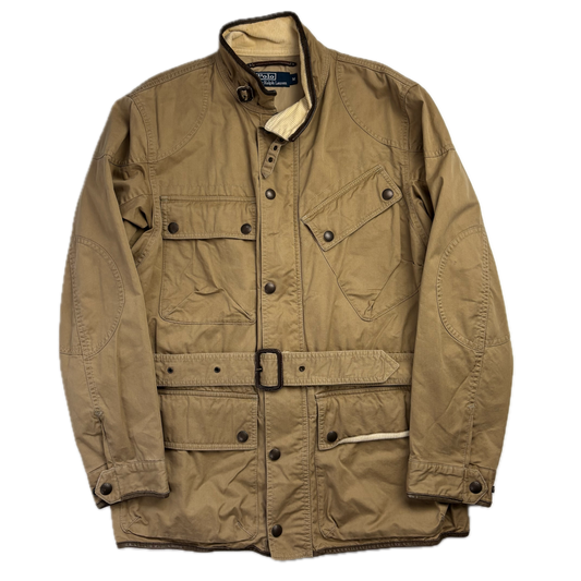 Belted Beige Safari Jacket Leather Details - M
