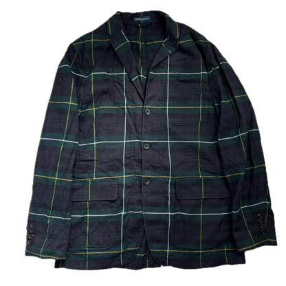 BlackWatch Green Navy Tartan Blazer Sports Coat (Linen Cotton) - 46R