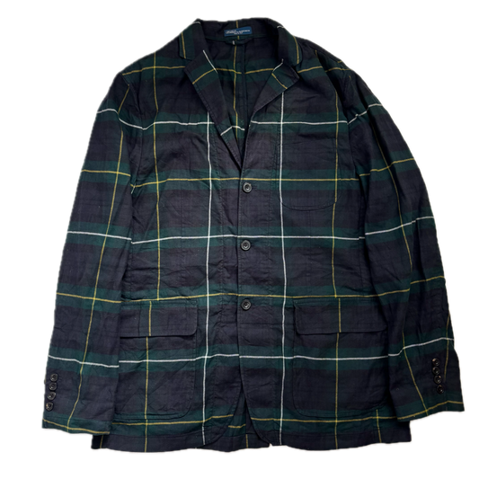 BlackWatch Green Navy Tartan Blazer Sports Coat (Linen Cotton) - 46R