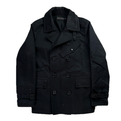 Black Label Double Breast Taped Seams Pea Coat Rain Jacket Mac - L