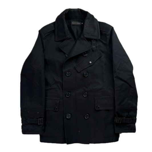Black Label Double Breast Taped Seams Pea Coat Rain Jacket Mac - L