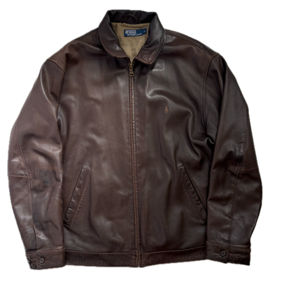 Brown Lambskin Leather Harrington Jacket - L