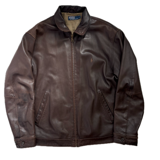 Brown Lambskin Leather Harrington Jacket - L