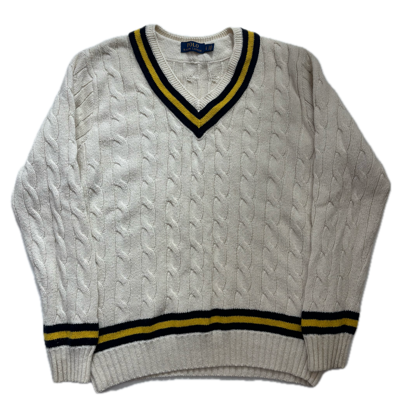 Cream Cricket Jumper Cableknit (Cotton Cashmere)- L