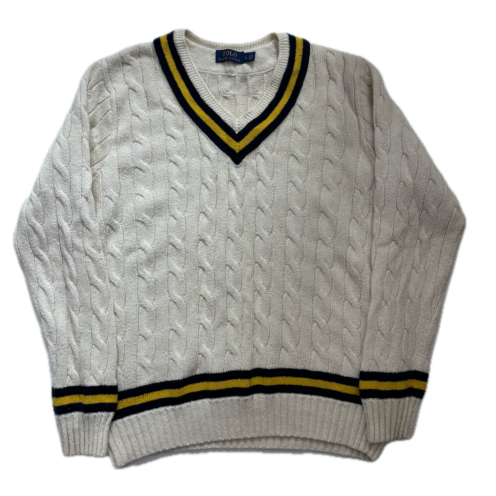 Cream Cricket Jumper Cableknit (Cotton Cashmere)- L