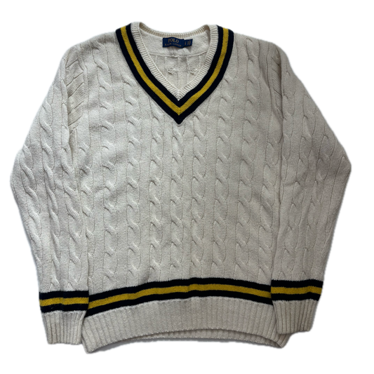 Cream Cricket Jumper Cableknit (Cotton Cashmere)- L