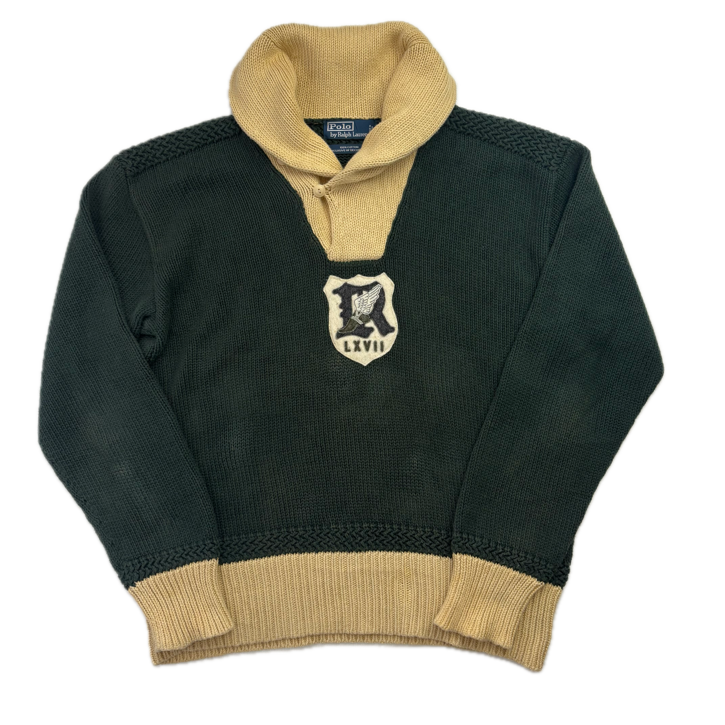 Crest Green Shawl Neck Jumper Sweater (Cotton) - XL