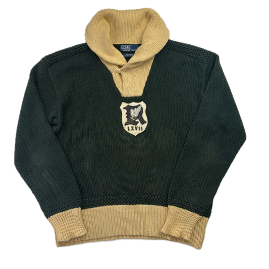 Crest Green Shawl Neck Jumper Sweater (Cotton) - XL