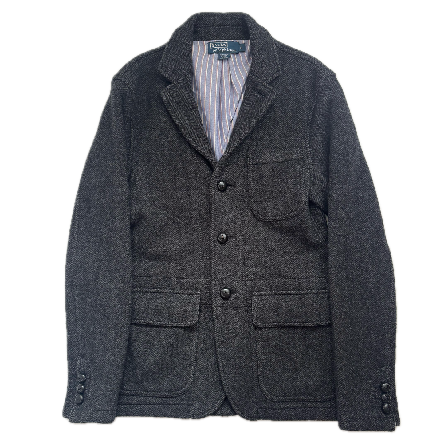 Dark Grey Herringbone Blazer (Wool) - S