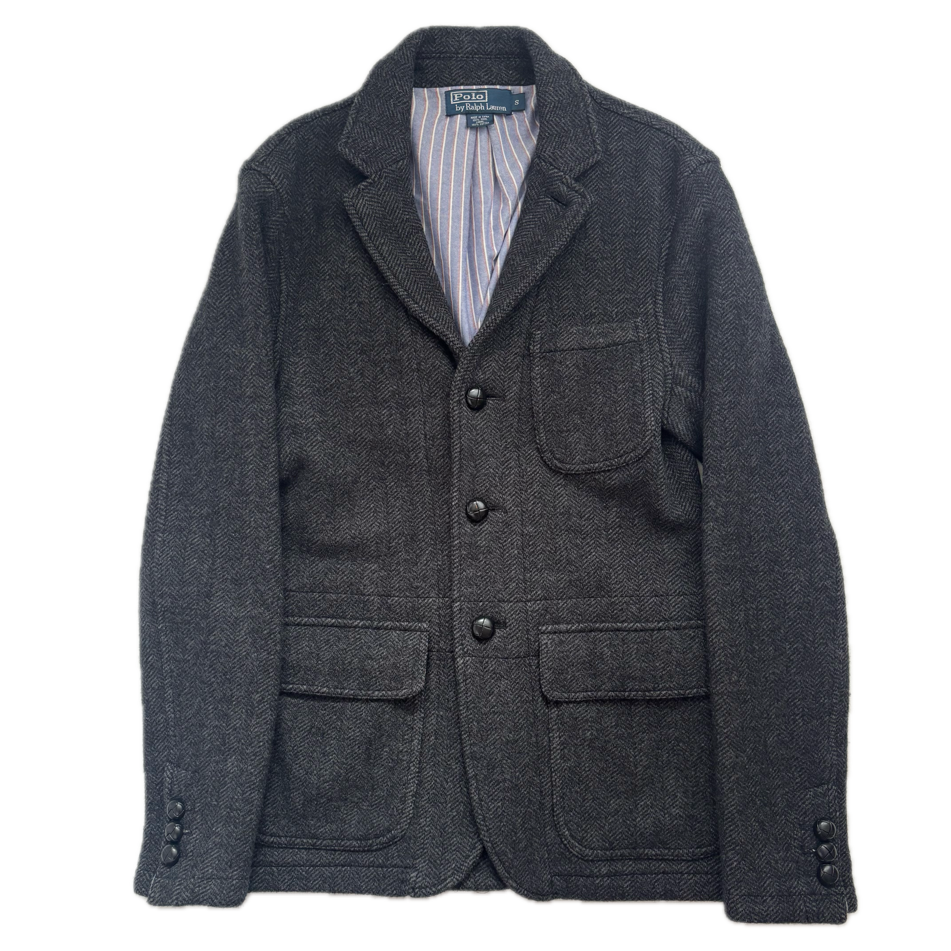 Dark Grey Herringbone Blazer (Wool) - S