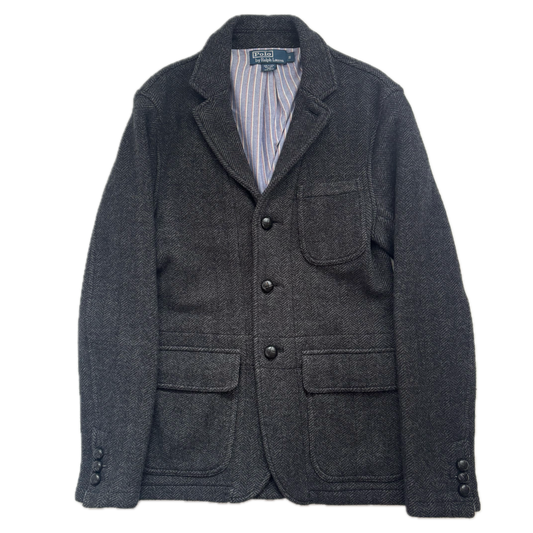 Dark Grey Herringbone Blazer (Wool) - S