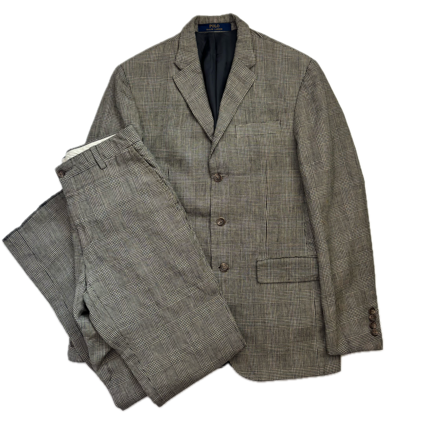 Grey Glen Plaid Check Suit Blazer & Trousers (Flax Wool) - 38R