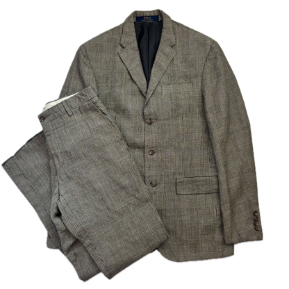Grey Glen Plaid Check Suit Blazer & Trousers (Flax Wool) - 38R