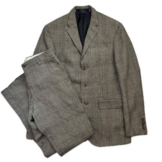 Grey Glen Plaid Check Suit Blazer & Trousers (Flax Wool) - 38R