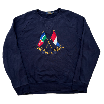 Polo Ralph Lauren Navy Cross Flags Sweatshirt Retro - L