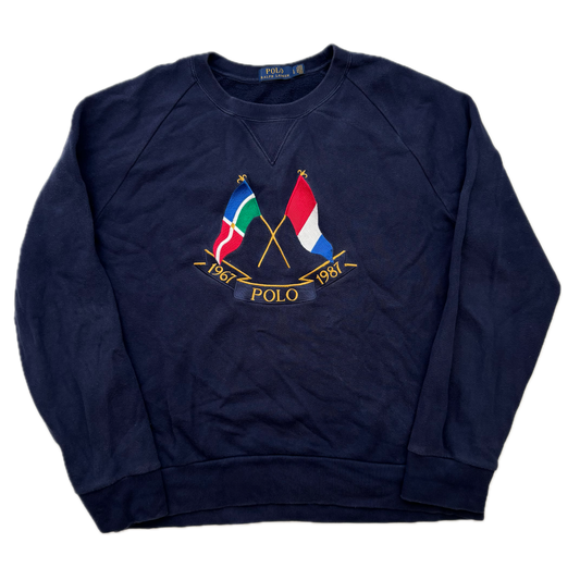 Polo Ralph Lauren Navy Cross Flags Sweatshirt Retro - L