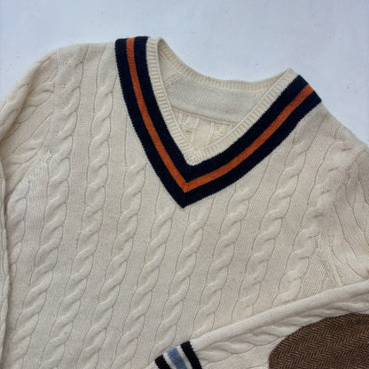 Polo Ralph Lauren Herringbone Patches Cricket Jumper (Cotton Cashmere) - S