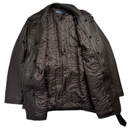 Polo Ralph Lauren Brown Leather Belted Jacket Fur Lined - L