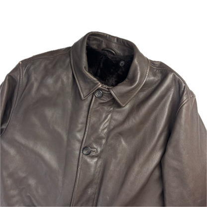 Polo Ralph Lauren Brown Leather Belted Jacket Fur Lined - L