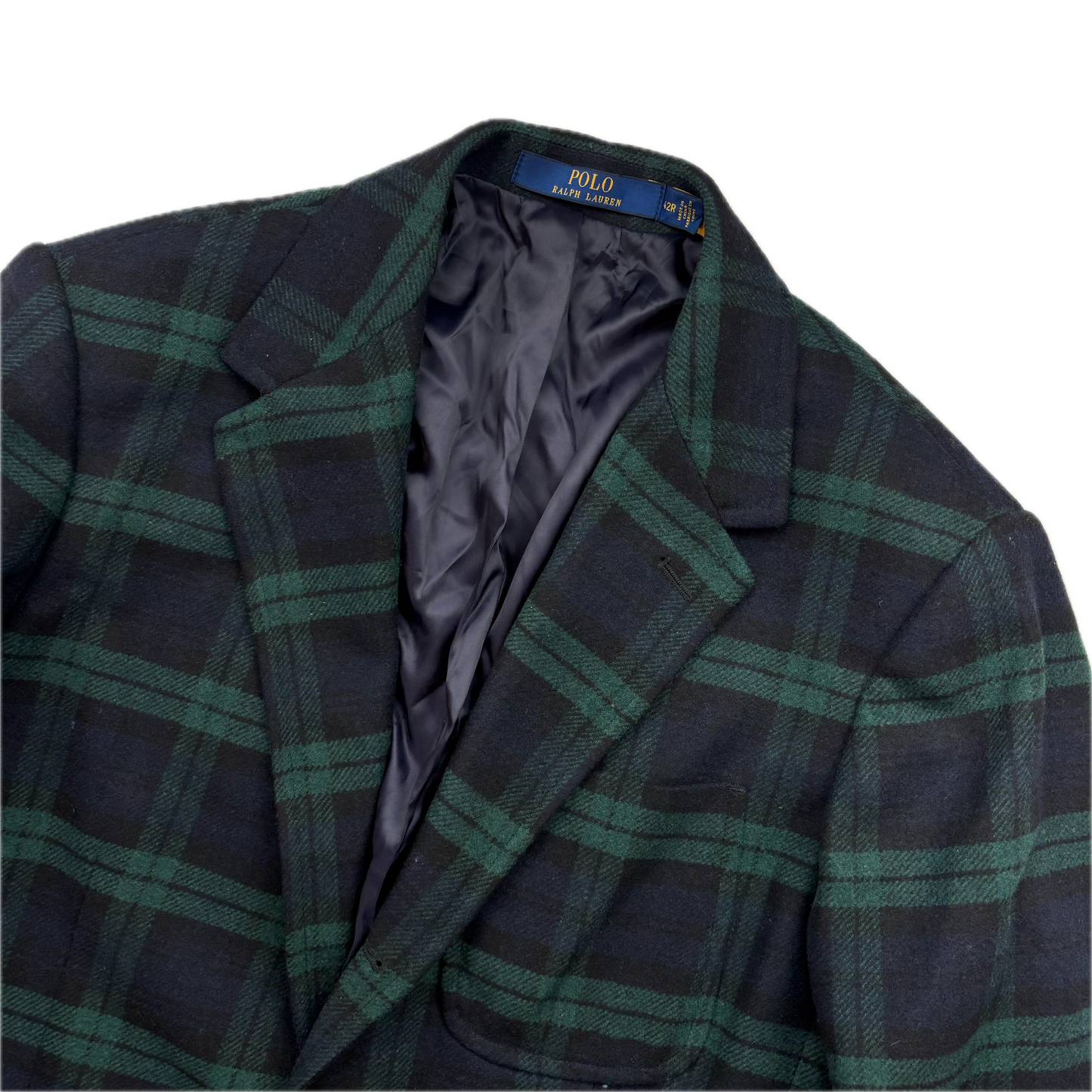 Polo Ralph Lauren BlackWatch Green Navy Tartan Modern Fit Blazer Sports Coat - 42R