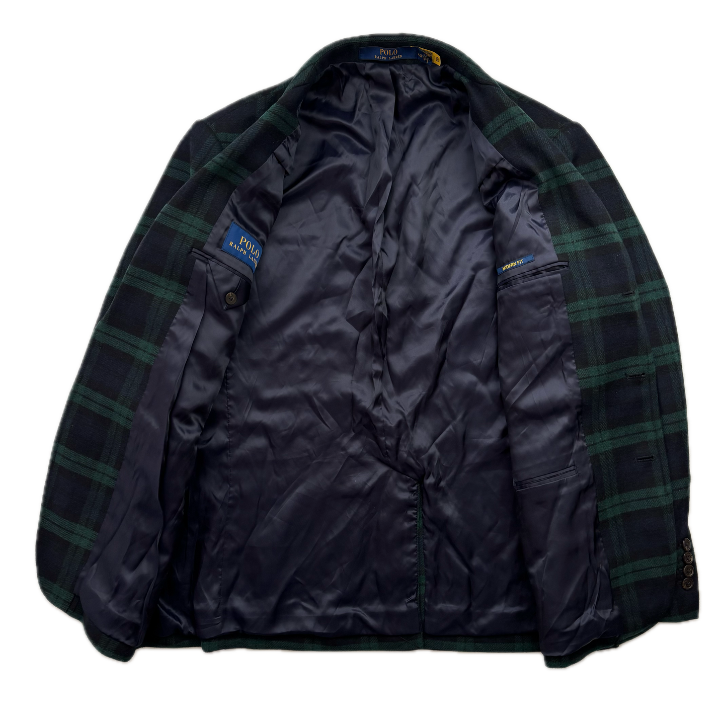 Polo Ralph Lauren BlackWatch Green Navy Tartan Modern Fit Blazer Sports Coat - 42R
