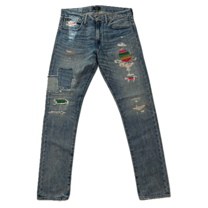 Polo Ralph Lauren Sullivan Slim Jeans Serape Aztec Southwestern Patchwork Distressed - 32x34