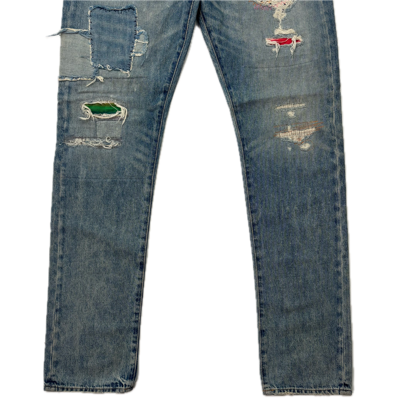 Polo Ralph Lauren Sullivan Slim Jeans Serape Aztec Southwestern Patchwork Distressed - 32x34