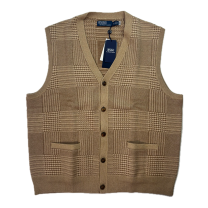 Polo Ralph Lauren Beige Tweed Glen Plaid Cardigan Vest (Cotton) - XXL