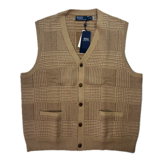 Polo Ralph Lauren Beige Tweed Glen Plaid Cardigan Vest (Cotton) - XXL
