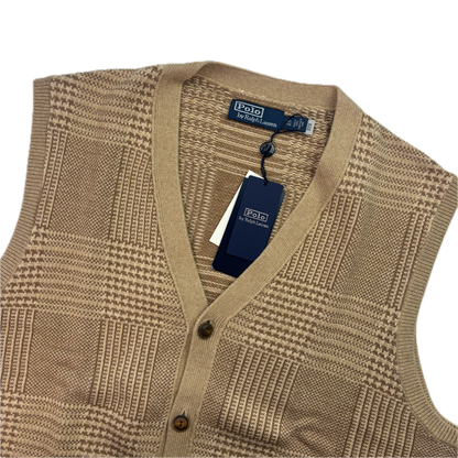 Polo Ralph Lauren Beige Tweed Glen Plaid Cardigan Vest (Cotton) - XXL