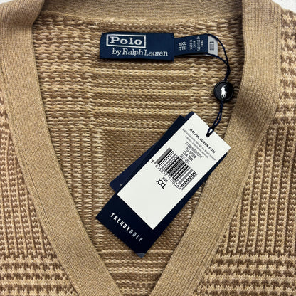 Polo Ralph Lauren Beige Tweed Glen Plaid Cardigan Vest (Cotton) - XXL