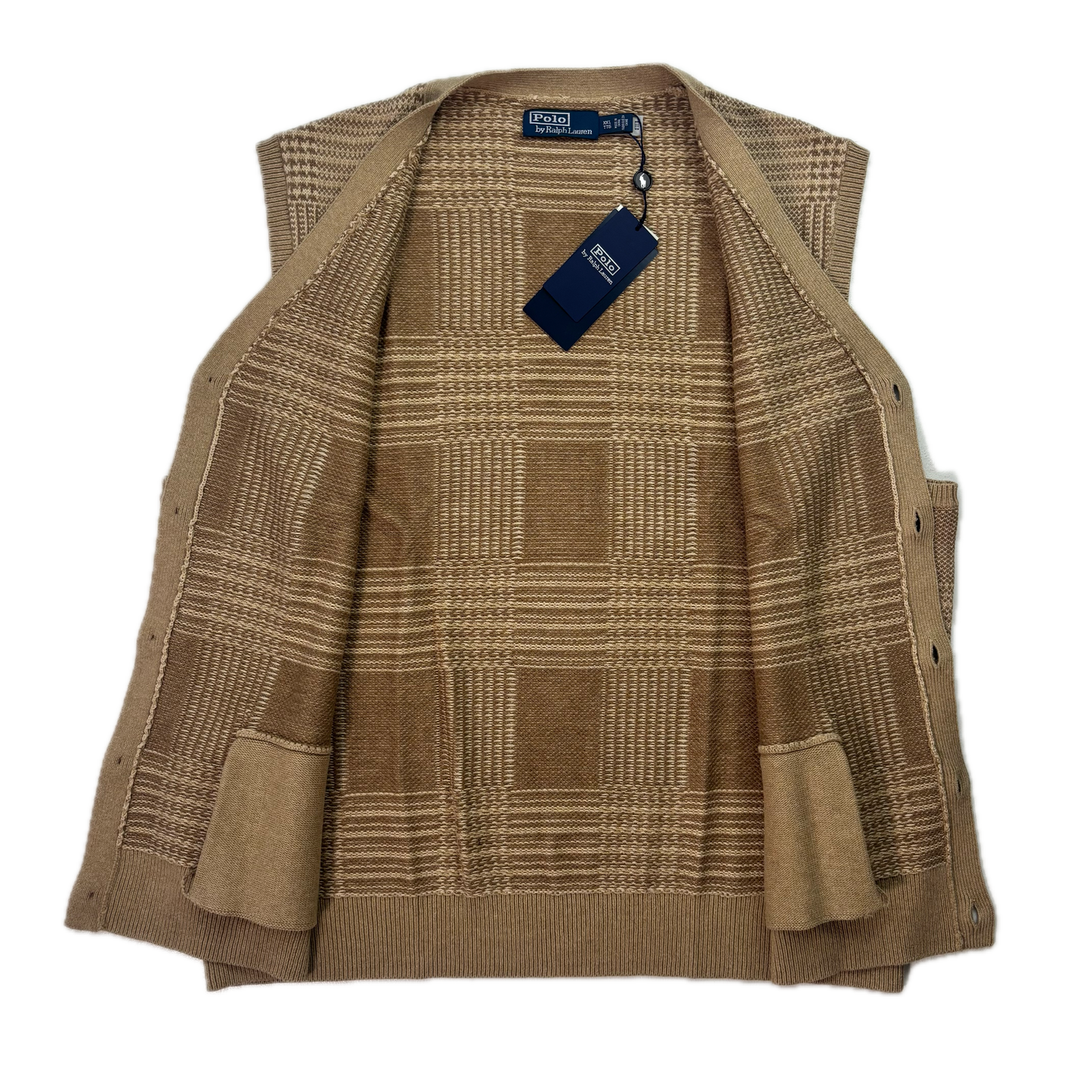 Polo Ralph Lauren Beige Tweed Glen Plaid Cardigan Vest (Cotton) - XXL