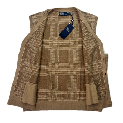 Polo Ralph Lauren Beige Tweed Glen Plaid Cardigan Vest (Cotton) - XXL
