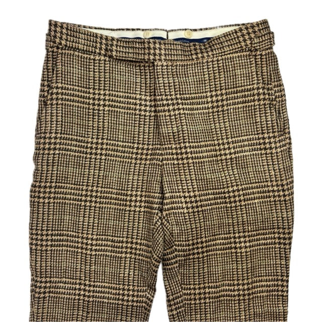 Polo Ralph Lauren Brown Glen Plaid Dress Pants Preppy (Linen Silk Wool) - 32x34