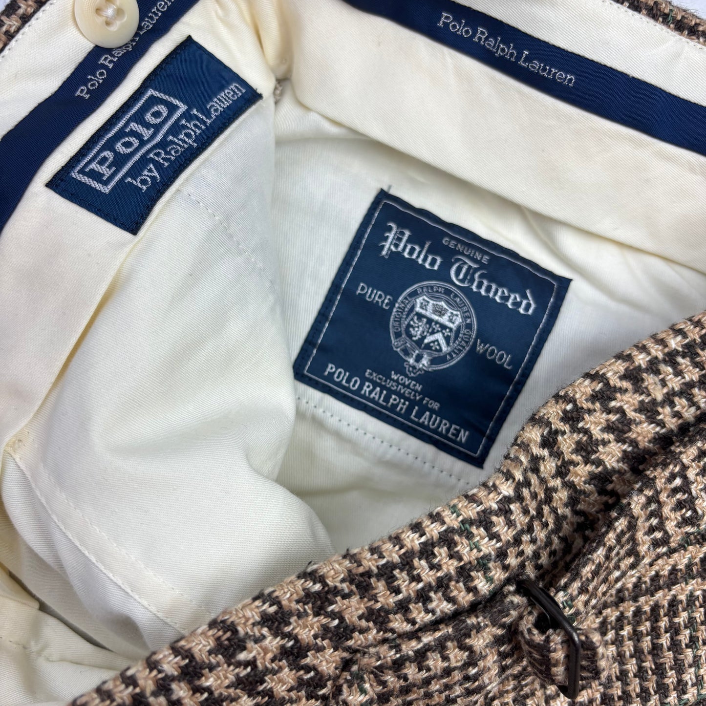 Polo Ralph Lauren Brown Glen Plaid Dress Pants Preppy (Linen Silk Wool) - 32x34