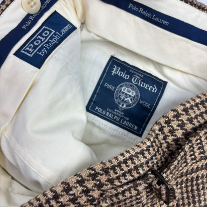 Polo Ralph Lauren Brown Glen Plaid Dress Pants Preppy (Linen Silk Wool) - 32x34
