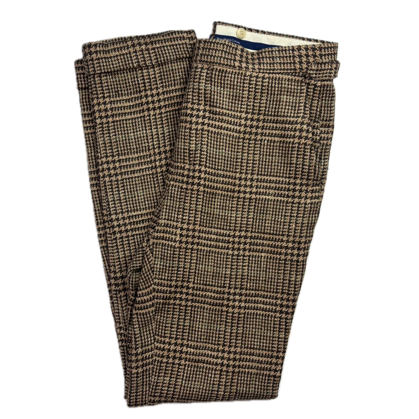Polo Ralph Lauren Brown Glen Plaid Dress Pants Preppy (Linen Silk Wool) - 32x34