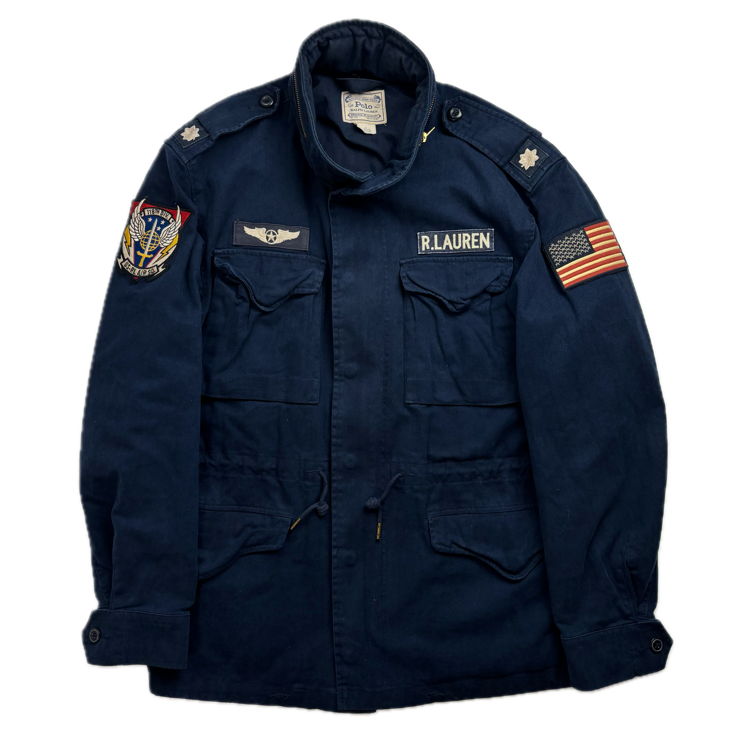 Polo Ralph Lauren Navy Blue Military Army Patches Parka Jacket  - L
