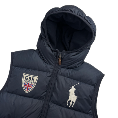 Polo Ralph Lauren Great Britain Navy Blue Hooded Body Warmer Gilet Down Vest - XL