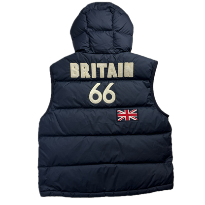 Polo Ralph Lauren Great Britain Navy Blue Hooded Body Warmer Gilet Down Vest - XL
