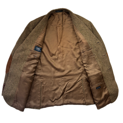 Polo Ralph Lauren Brown Green Herringbone Tweed Blazer Sports Coat Wool - 46R
