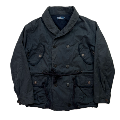 Polo Ralph Lauren Navy Double Breasted Rain Mac Shawl Collar Coat Lined - L