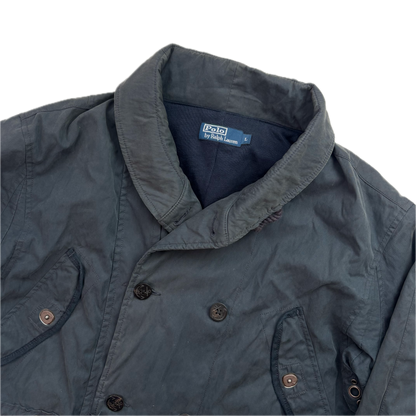 Polo Ralph Lauren Navy Double Breasted Rain Mac Shawl Collar Coat Lined - L