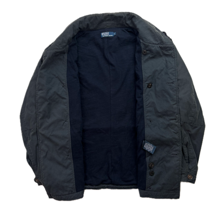 Polo Ralph Lauren Navy Double Breasted Rain Mac Shawl Collar Coat Lined - L