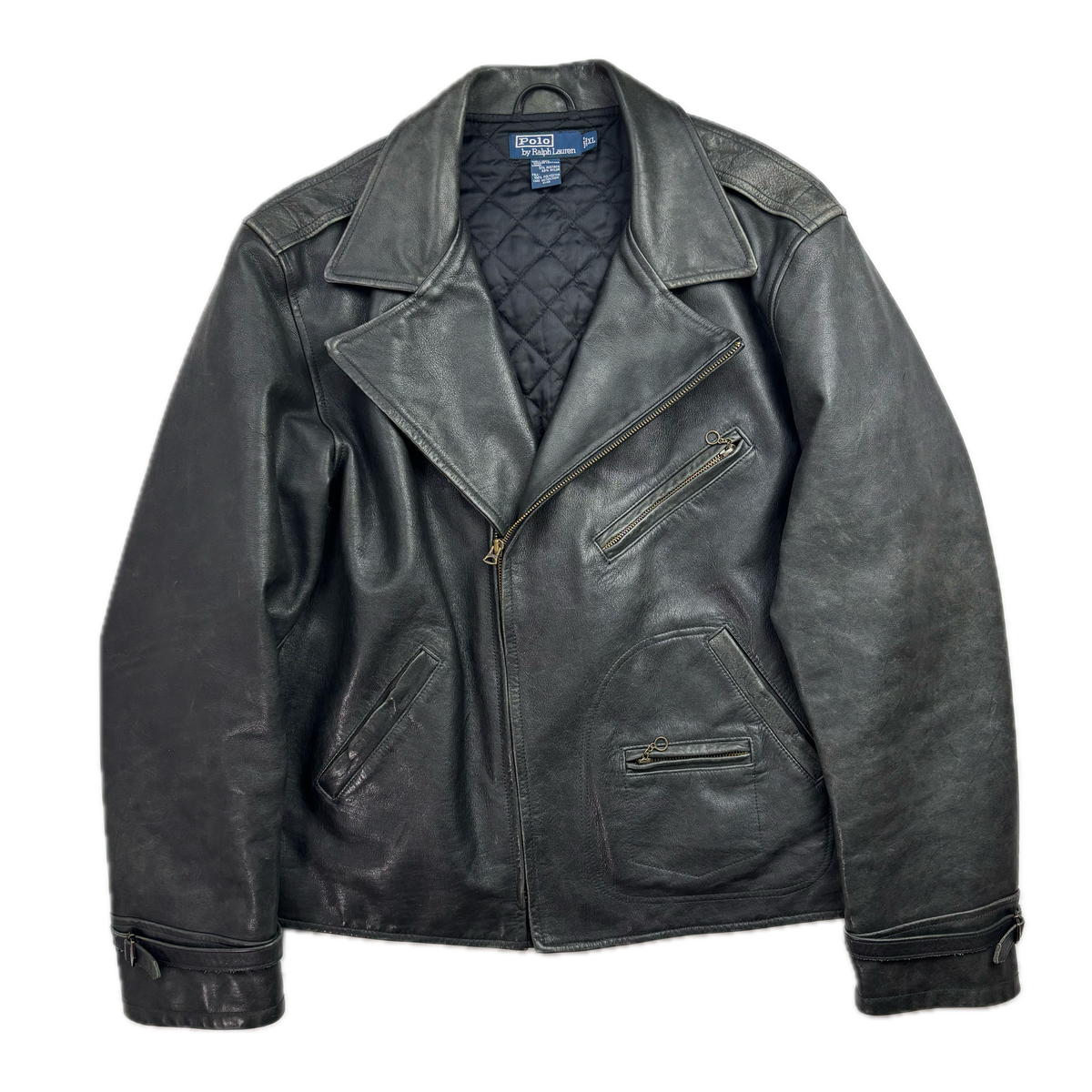 Polo Ralph Lauren Black Leather Moto Jacket Biker - XL