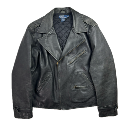 Polo Ralph Lauren Black Leather Moto Jacket Biker - XL