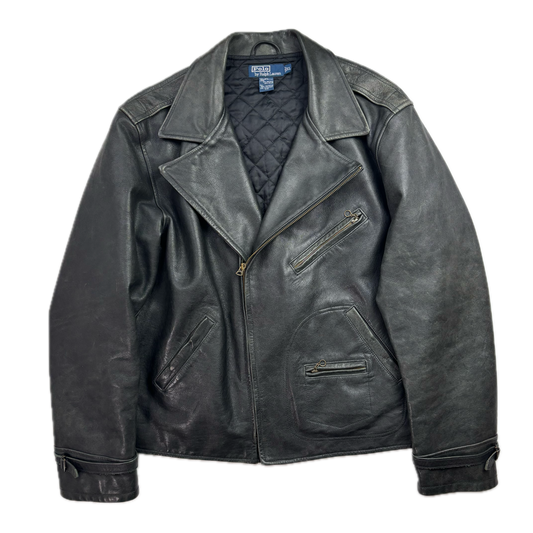 Polo Ralph Lauren Black Leather Moto Jacket Biker - XL